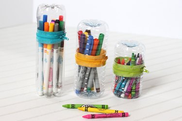 Organize crayons and pens in no-sew zipper cases