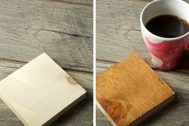 Before and after easy way to stain wood with coffee.