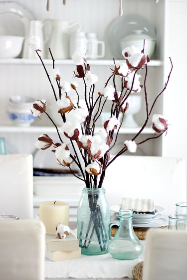 Faux cotton branch centerpiece