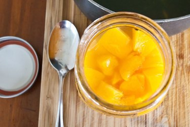 Peach preserves in a jar.