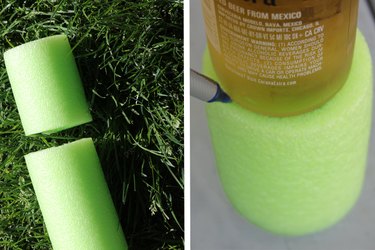 Cut a 4-inch piece of pool noodle and trace the outline of a beverage bottle on the end of the pool noodle.