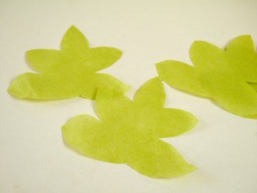 Three leaf shapes cut from green tissue.
