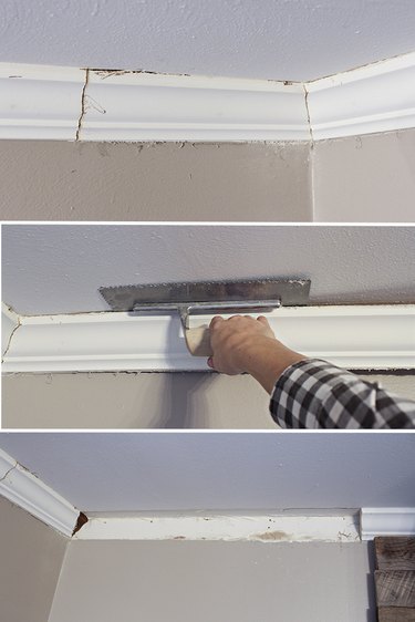Prying loose the crown molding with a trowel