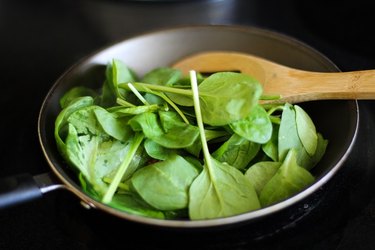 Spinach in a skillet.