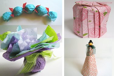 an assortment of round gifts wrapped in various ways