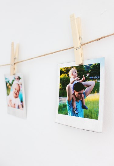 DIY metal Polaroids hanging from twine