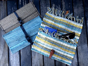 Upcycled no-sew clutches from placemats and faux leather belts
