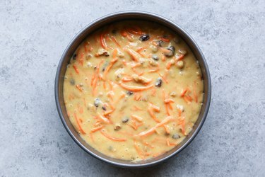 Cake pan with carrot cake batter