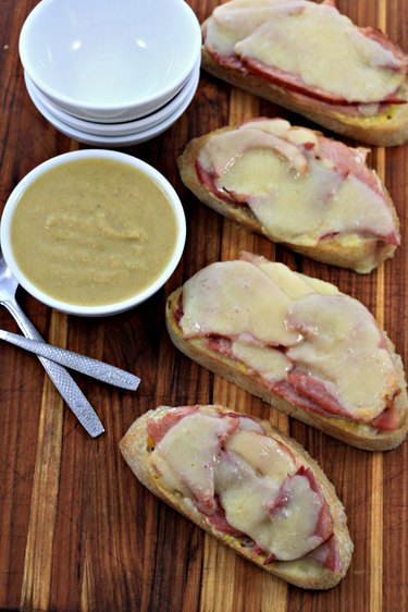 Open-Faced Ham & Cheese Sandwiches with Creamy Broccoli Soup