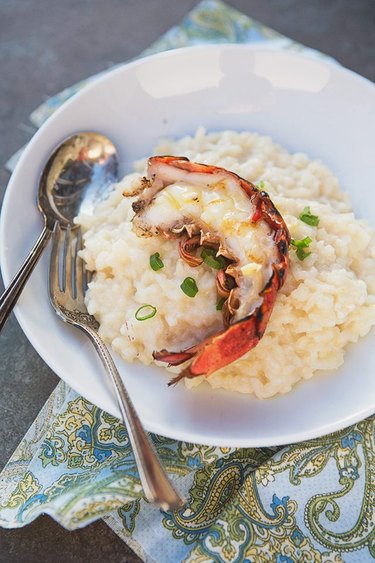 Shallot and Scallion Risotto with Grilled Lobster