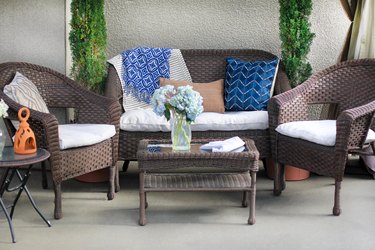 Patio cushions made over with canvas drop cloth covers