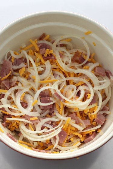 combined cheese ham and onions