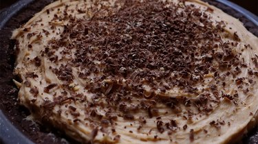 No-bake peanut butter cream cheese pie -- chilled and ready to eat or further garnish.