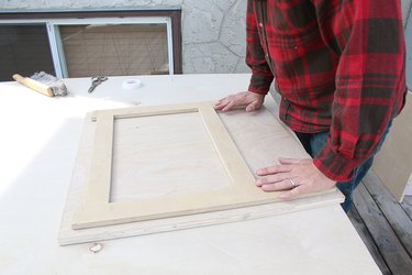 sticking the MDF template to the plywood