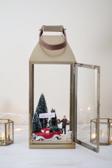 Holiday scene displayed in lantern