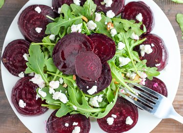 Roasted beet salad ready to be served.