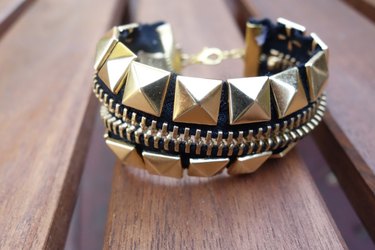 Studded bracelet made from a zipper.
