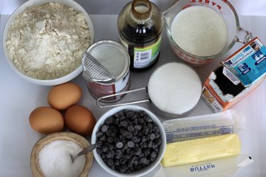 Ingredients for chocolate chip muffins.