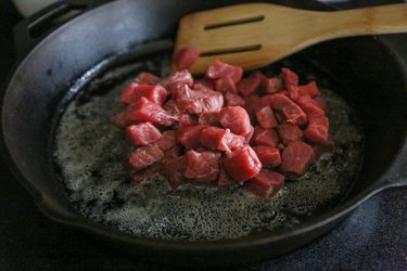 steak chunks in a skillet