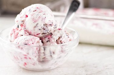 A large bowl of berry ice cream