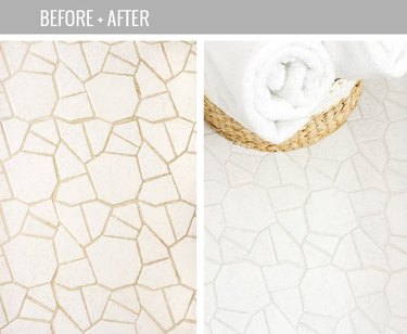 Before and after white grout and white tile