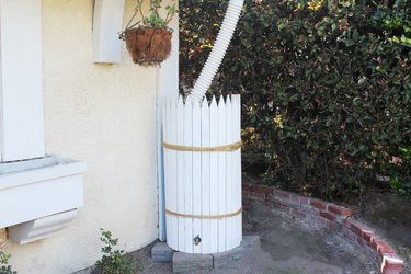 finished rain barrel installed outside