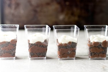 First few layers of the chocolate pudding parfaits