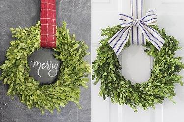 Two ribbon options with the same wreath