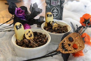 Pudding with cookie tombstones