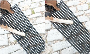 Cleaning BBQ grill grates with a wire brush