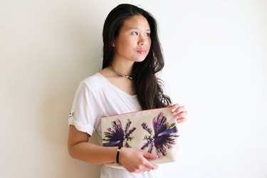 Finished palm tree print canvas clutch