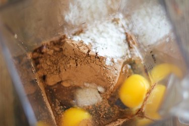 Brownie ingredients in a blender