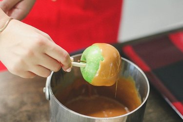 Melted caramel on apple