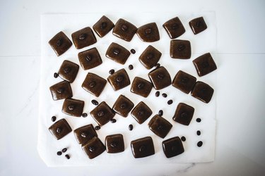 Caramel squares studded with espresso coffee beans.