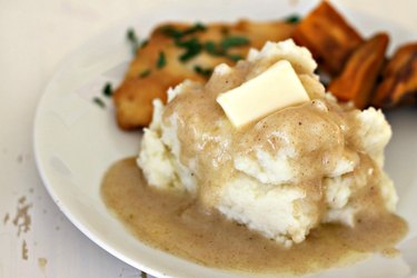 Gravy poured over potatoes