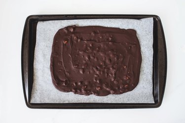 Chilled chocolate and almond slab.