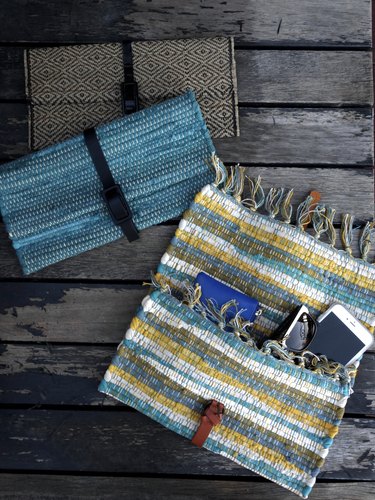 Upcycled no-sew clutches from placemats and faux leather belts