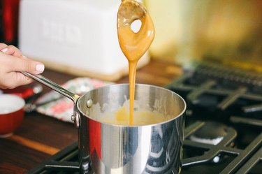 Melted caramel on spoon