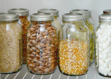 Place dried goods in clear glass containers.