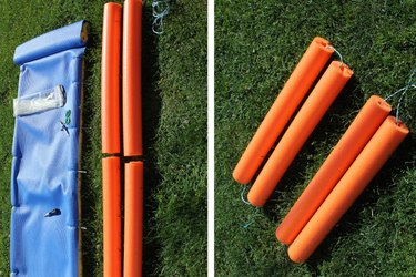Create two arm rests by cutting pool noodles in half and tying them together with plastic rope.
