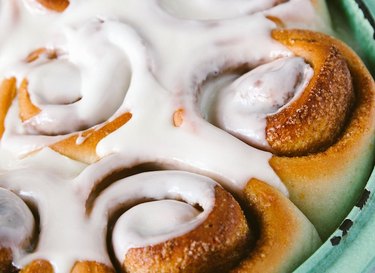 Close-up of a plate of cinnamon rolls.