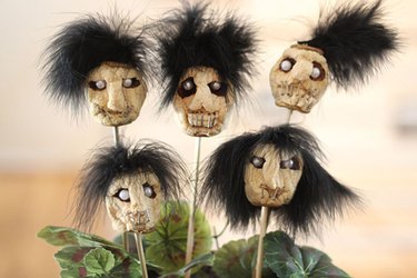 Completed dried-apple shrunken heads