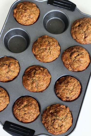 Baked banana nut muffins.