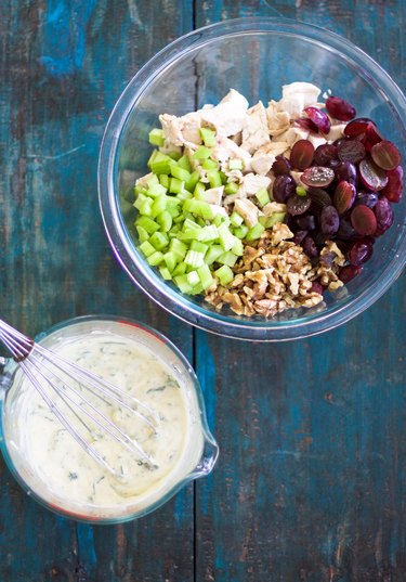 Mixing the Waldorf Chicken Salad