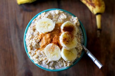 High-energy peanut butter & banana overnight oatmeal gets you going.