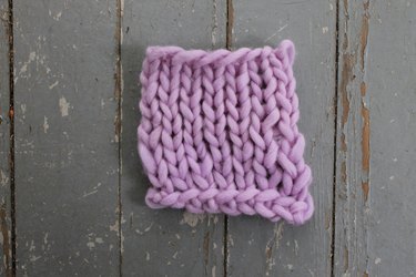 A 5-inch-square knit gauge swatch.