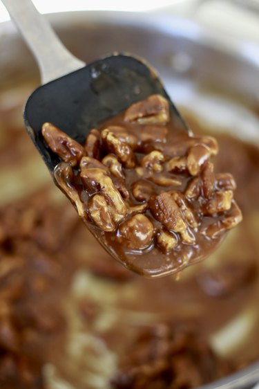 pecan topping on spatula
