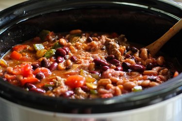 Chili ingredients in a crock pot