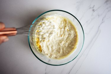 Whisk the yogurt and sweet corn puree together until they are evenly combined.