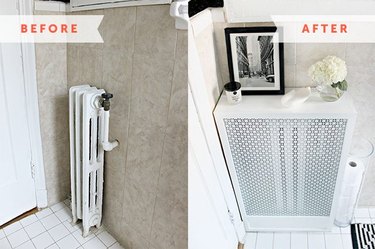 Before and after photo of a radiator and a radiator cover